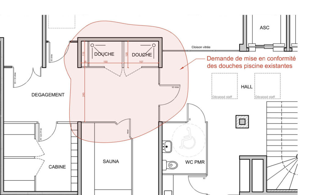 Plan d'aménagement des nouvelles douches